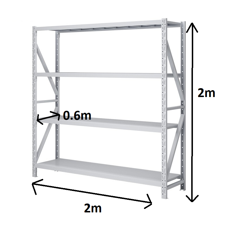 2m X 2m X 60cm Metal Warehouse Garage Shelf Storage Shelving - Light Grey