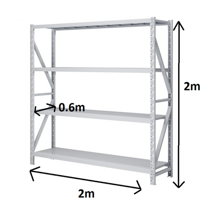 2m X 2m X 60cm Metal Warehouse Garage Shelf Storage Shelving - Light Grey