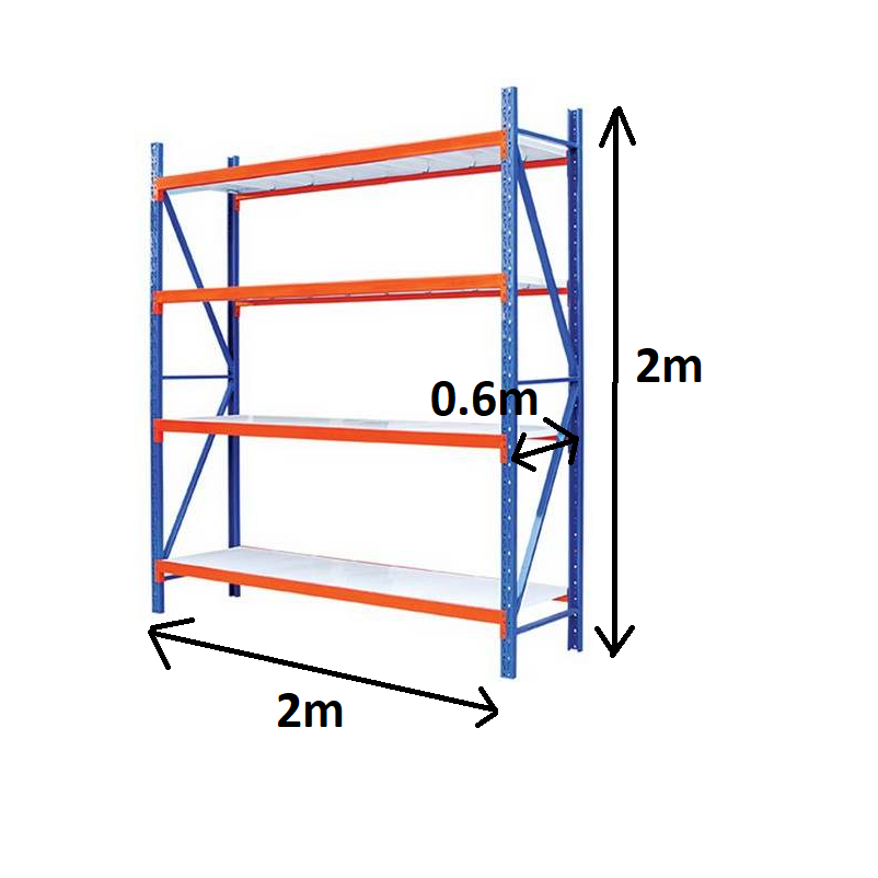 2m X 2m X 60cm Metal Warehouse Garage Shelf Storage Shelving - Blue/Orange/Grey